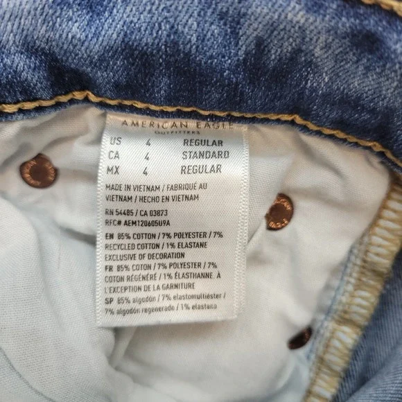 American Eagle Jeans Womens 4 Super High Rise Flare Raw Hem Stretch Ripped Denim - Picture 5 of 11